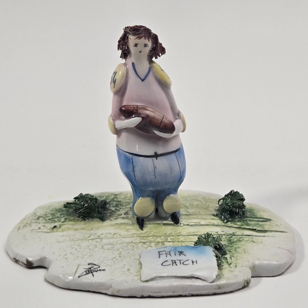 Fair Catch Handcrafted Ceramic Football Player Figurine Signed Studio Pottery
